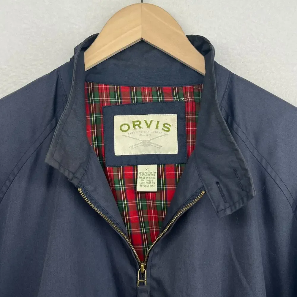 ORVIS Jacket Mens XL Harrington Bomber Tartan Plaid Lined Full Zip Blue VTG - Picture 4 of 12